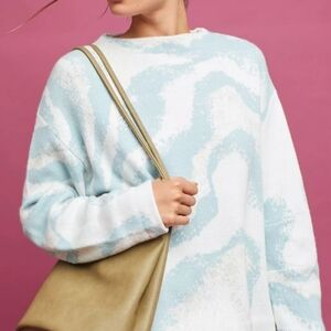 Sleeping On Snow Anthropologie Blue Swirl Metallic Sweater sz L